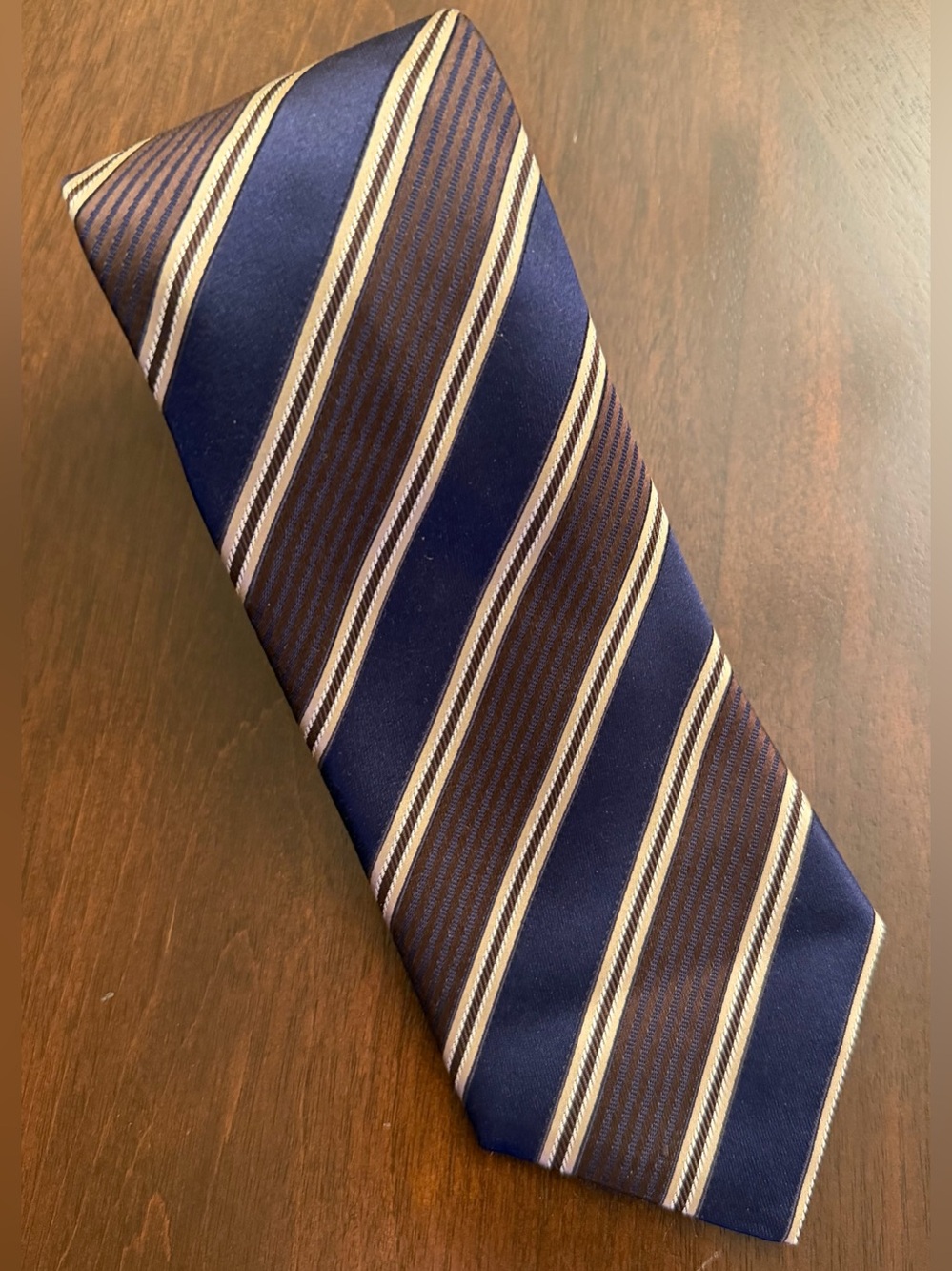 CANALI Men's Silk Tie Blue Brown Cream Diagonal Regimental Stripe Luxury Italy
